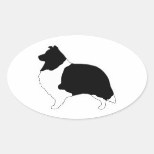 Shetland Sheepdog Black and White SIlhouette Oval Sticker