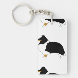 shetland sheepdog black white and tan silo key ring