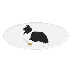 shetland sheepdog black white and tan silo name tag