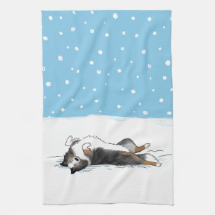 Shetland Sheepdog Blue Merle Sheltie Dog Holiday Tea Towel