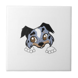 Shetland Sheepdog Blue Merle Tri Peeking Cartoon Ceramic Tile
