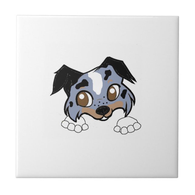 Shetland Sheepdog Blue Merle Tri Peeking Cartoon Ceramic Tile (Front)