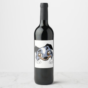 Shetland Sheepdog Blue Merle Tri Peeking Cartoon Wine Label