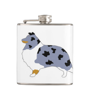 shetland sheepdog blue merle white and tan silo.pn hip flask
