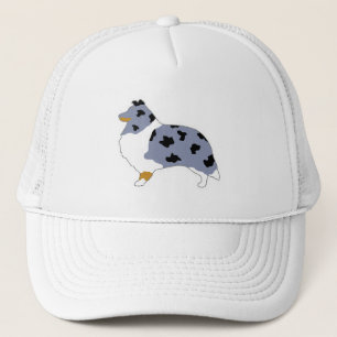 shetland sheepdog blue merle white and tan silo.pn trucker hat