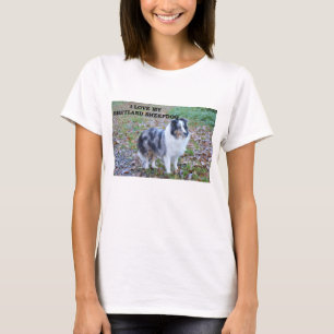 shetland-sheepdog-blue merle white tan love w pic. T-Shirt