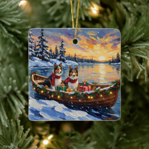 Shetland Sheepdog Christmas Boat Holiday Ceramic Ornament