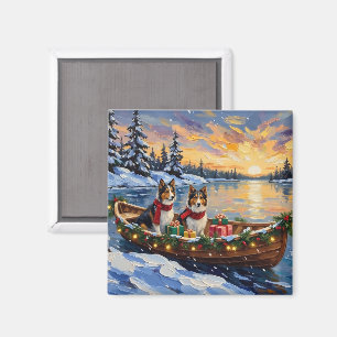 Shetland Sheepdog Christmas Boat Holiday Magnet