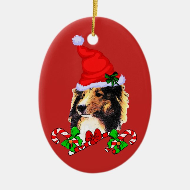 Shetland Sheepdog Christmas Ceramic Ornament (Front)