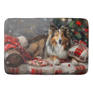 Shetland Sheepdog Christmas Festive Bath Mat