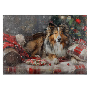 Shetland Sheepdog Christmas Festive Cutting Board
