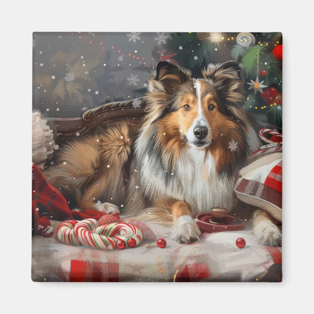 Shetland Sheepdog Christmas Festive Magnet (Front)