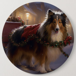 Shetland Sheepdog Christmas Festive Season 6 Cm Round Badge