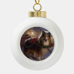 Shetland Sheepdog Christmas Festive Season  Ceramic Ball Christmas Ornament