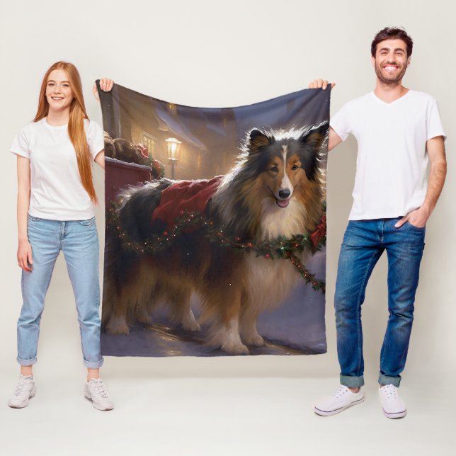 Shetland Sheepdog Christmas Festive Season  Fleece Blanket (In Situ)