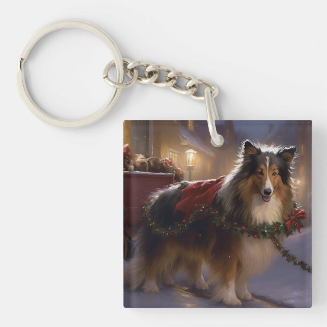 Shetland Sheepdog Christmas Festive Season  Key Ring (Front)