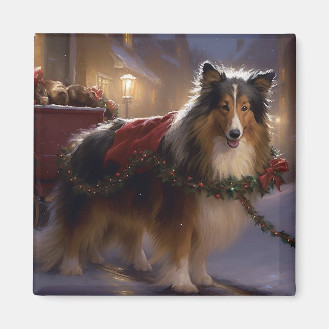 Shetland Sheepdog Christmas Festive Season  Magnet (Front)