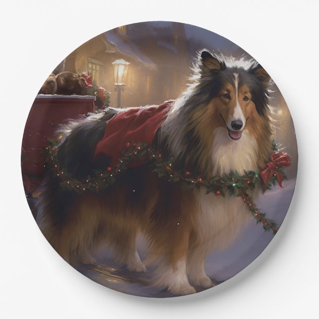 Shetland Sheepdog Christmas Festive Season  Paper Plate (Front)