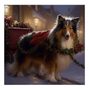 Shetland Sheepdog Christmas Festive Season  Poster