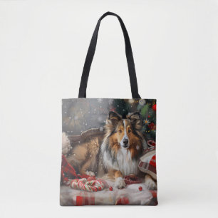 Shetland Sheepdog Christmas Festive Tote Bag