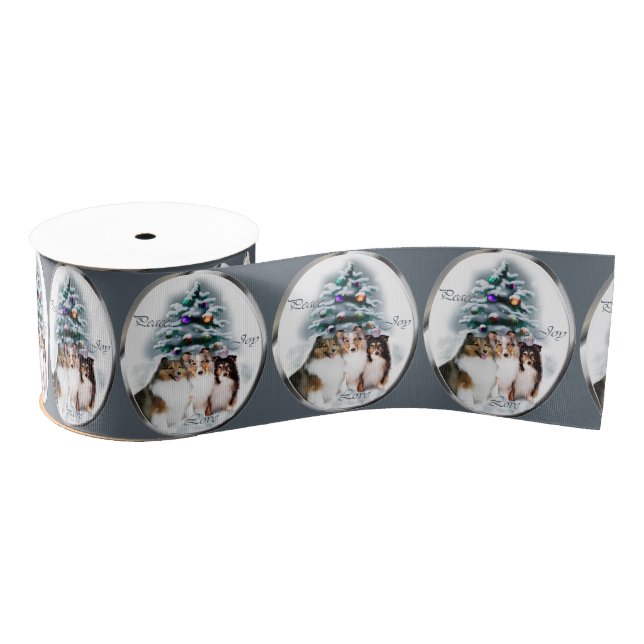 Shetland Sheepdog Christmas Grosgrain Ribbon (Spool)