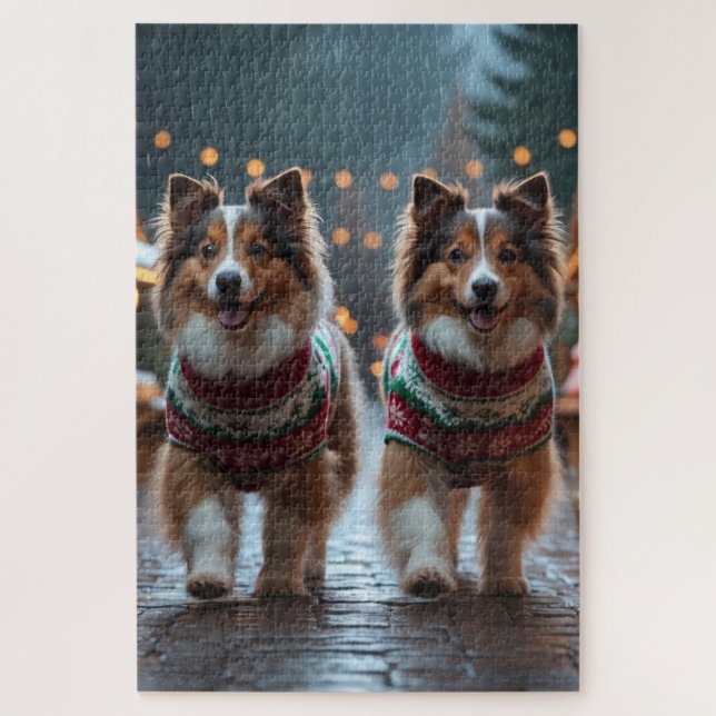 Shetland Sheepdog Christmas Snow Holiday  Jigsaw Puzzle (Vertical)