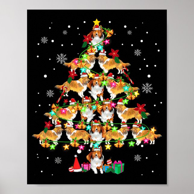 Shetland Sheepdog Christmas Tree Funny Sheltie Chr Poster (Front)