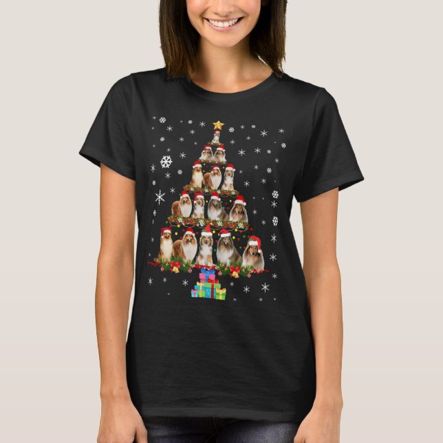 Shetland Sheepdog Christmas Tree Funny Sheltie Xma T-Shirt (Front)