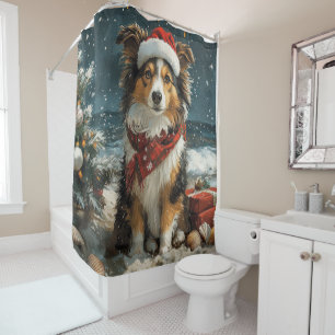 Shetland Sheepdog Christmas Vintage Beach  Shower Curtain