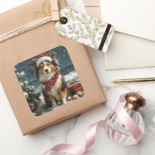 Shetland Sheepdog Christmas Vintage Beach  Square Sticker