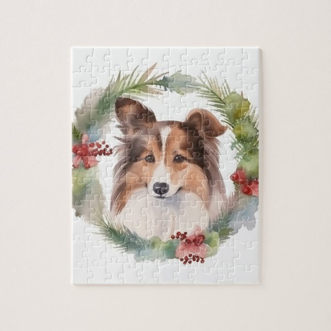 Shetland Sheepdog Christmas Wreath Festive Pup Jigsaw Puzzle (Vertical)