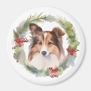 Shetland Sheepdog Christmas Wreath Festive Pup Magnet