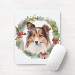 Shetland Sheepdog Christmas Wreath Festive Pup Mouse Pad