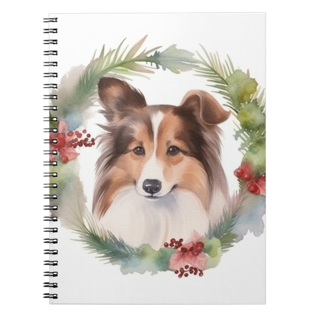 Shetland Sheepdog Christmas Wreath Festive Pup Notebook (Front)