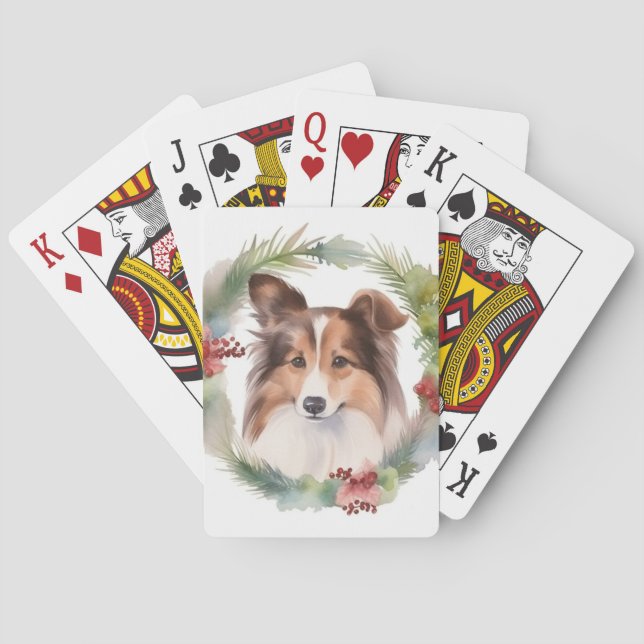 Shetland Sheepdog Christmas Wreath Festive Pup Playing Cards (Back)