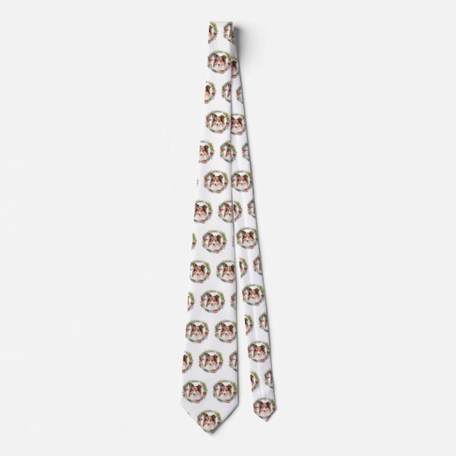 Shetland Sheepdog Christmas Wreath Festive Pup Tie (Front)