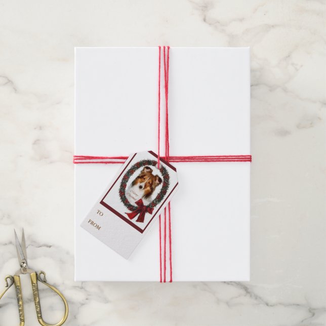 Shetland Sheepdog Christmas Wreath Gift Tags (With Twine)