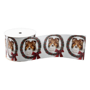 Shetland Sheepdog Christmas Wreath Grosgrain Ribbon