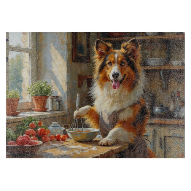 Shetland Sheepdog Cooking in Kitchen Cutting Board (Front)