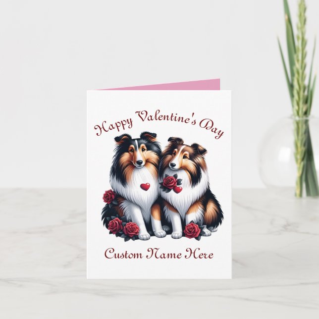 Shetland Sheepdog couple Valentine's Day Gift Dog Holiday Card (Front)