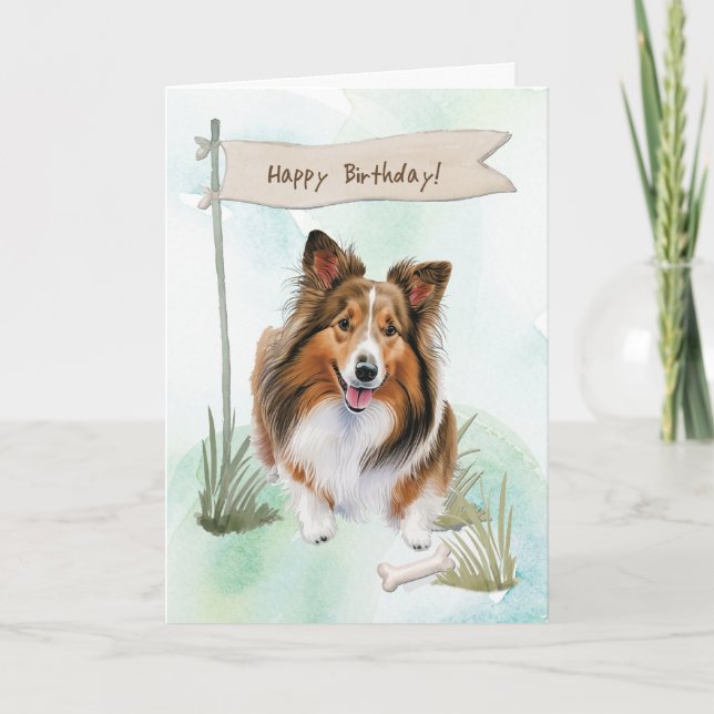 Shetland Sheepdog Dog Breed Under Birthday Sign Card (Front)