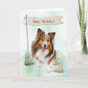 Shetland Sheepdog Dog Breed Under Birthday Sign Card