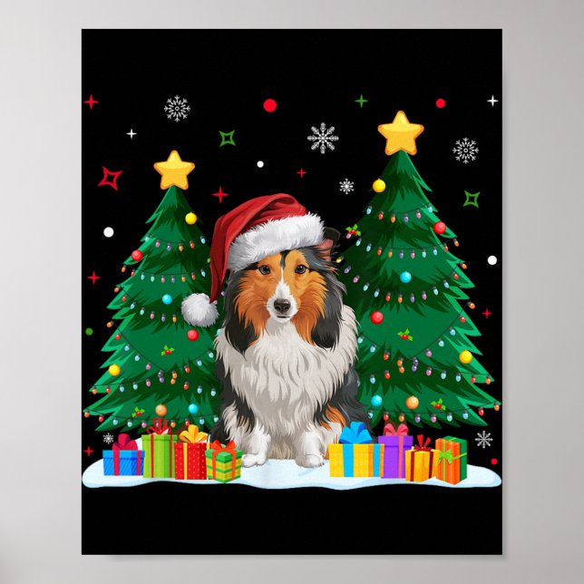 Shetland Sheepdog Dog Lover Santa Hat Ugly Christm Poster (Front)