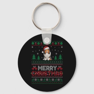 Shetland Sheepdog Dog Lovers Santa Hat Christmas T Key Ring