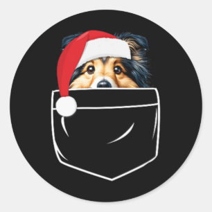 Shetland Sheepdog Dog Santa Hat Christmas Pocket F Classic Round Sticker