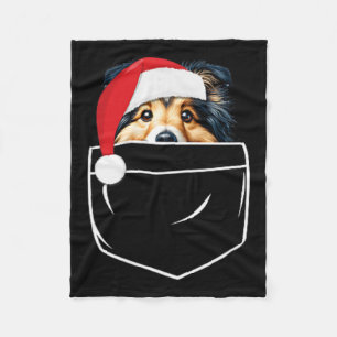 Shetland Sheepdog Dog Santa Hat Christmas Pocket F Fleece Blanket