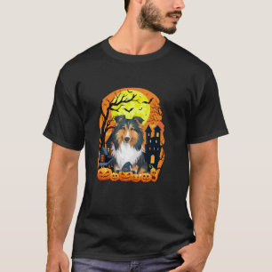Shetland Sheepdog Dog With Pumpkins Scary Hallowee T-Shirt