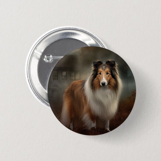 Shetland Sheepdog Halloween Scary 6 Cm Round Badge (Front & Back)