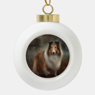 Shetland Sheepdog Halloween Scary Ceramic Ball Christmas Ornament