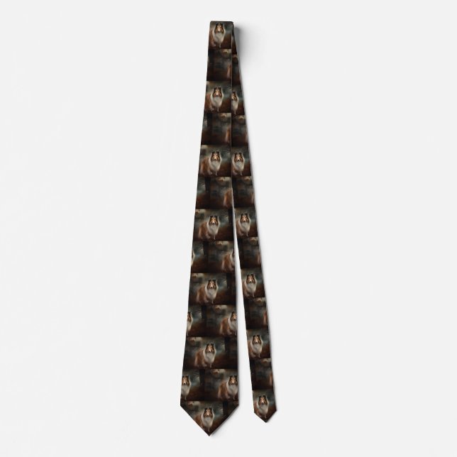 Shetland Sheepdog Halloween Scary Tie (Front)